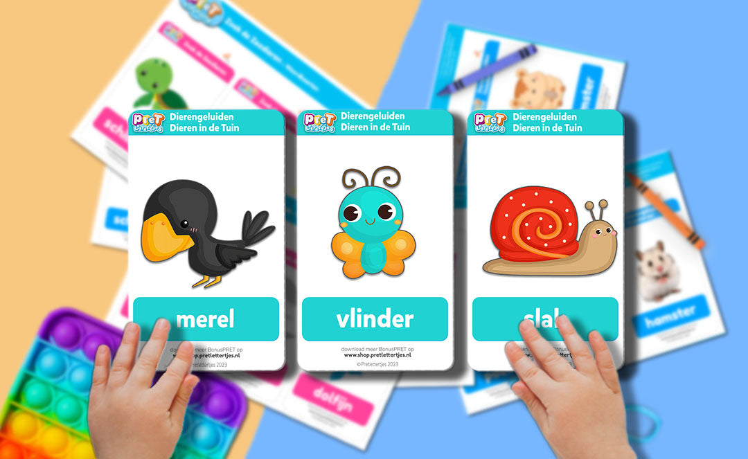 Bonuspret Woordkaarten - Pretlettertjes Dieren en Insecten in de Tuin - Printable-Pretlettertjes Shop