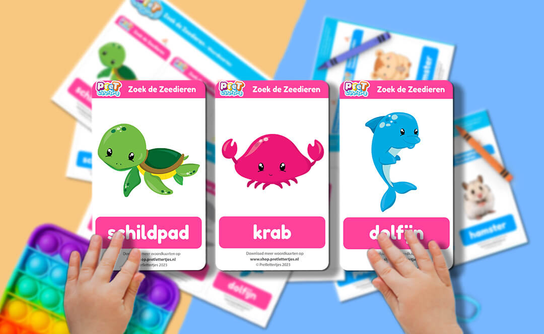 Bonuspret XL Set Zeedieren - Pretlettertjes Woordkaarten en Spelletjes - printable-Pretlettertjes Shop