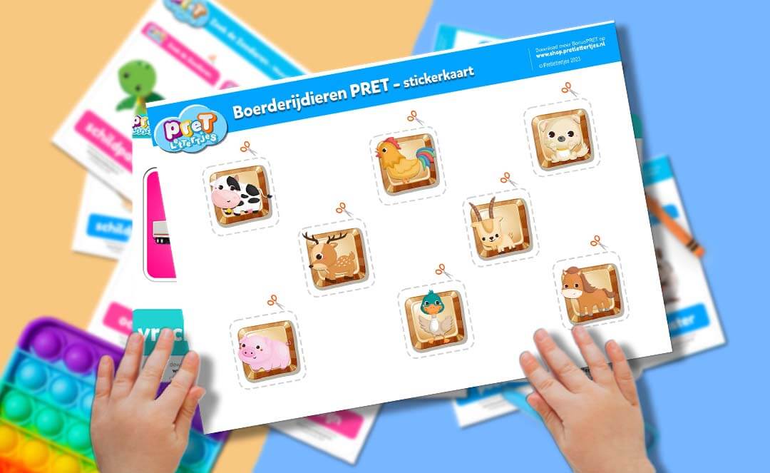 Bonuspret - Pretlettertjes Boerderijdieren Stickerkaart deel 1 - Printable-Pretlettertjes Shop