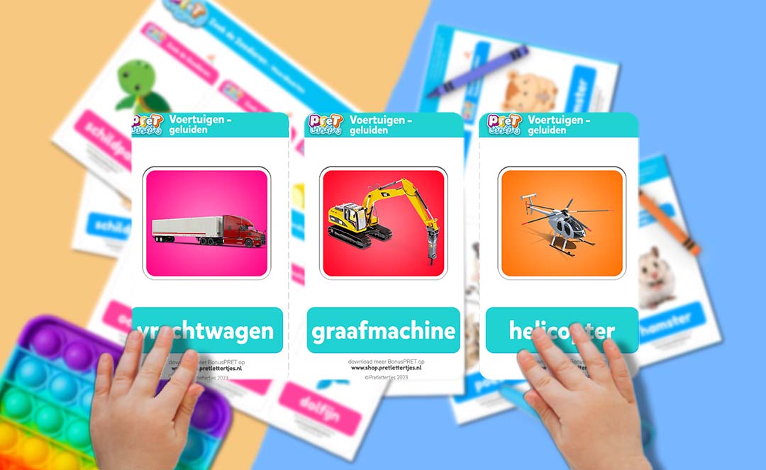 Bonuspret Woordkaarten - Pretlettertjes Voertuigen Geluiden - Printable-Pretlettertjes Shop