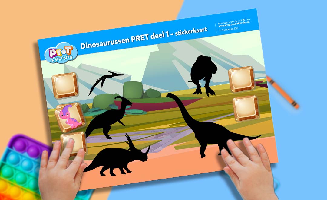 Bonuspret - Pretlettertjes Dinosaurus Stickerkaart deel 1 - Printable-Pretlettertjes Shop
