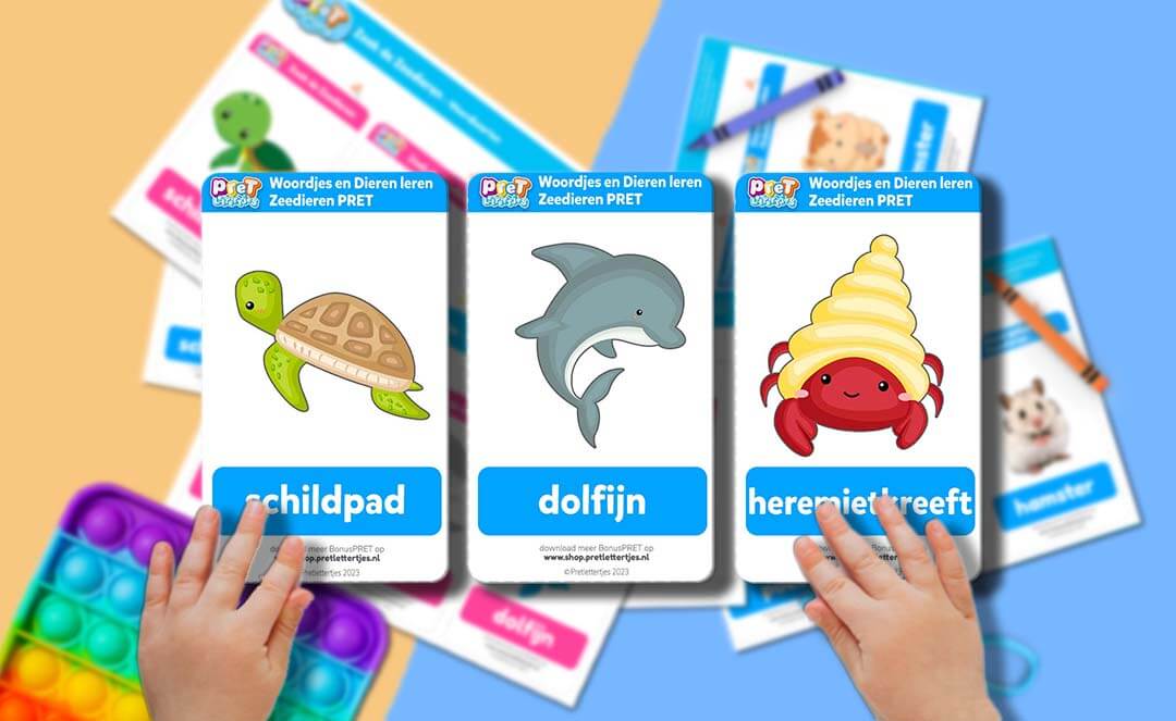 Bonuspret XL Set Zeedieren - Pretlettertjes Woordkaarten en Spelletjes - printable-Pretlettertjes Shop