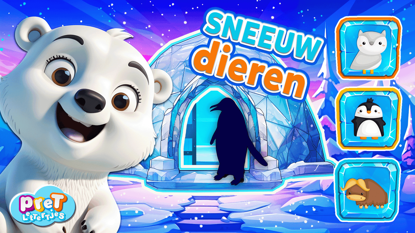 Bonuspret - Pretlettertjes Sneeuwdieren Stickerkaart deel 1 - Printable-Pretlettertjes Shop