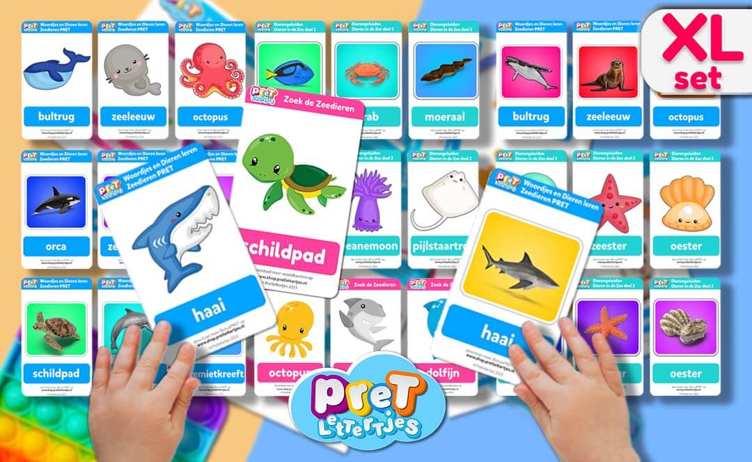 Bonuspret XL Set Zeedieren - Pretlettertjes Woordkaarten en Spelletjes - printable-Pretlettertjes Shop