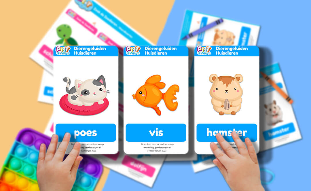 Bonuspret Woordkaarten - Pretlettertjes Huisdieren - Printable-Pretlettertjes Shop