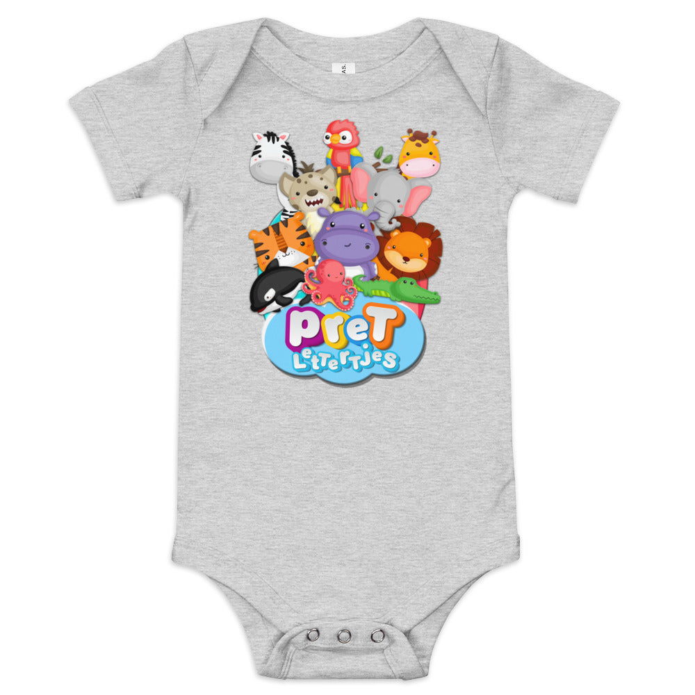 Baby romper met korte mouw - dierenpret - kleur grijs-Pretlettertjes Shop