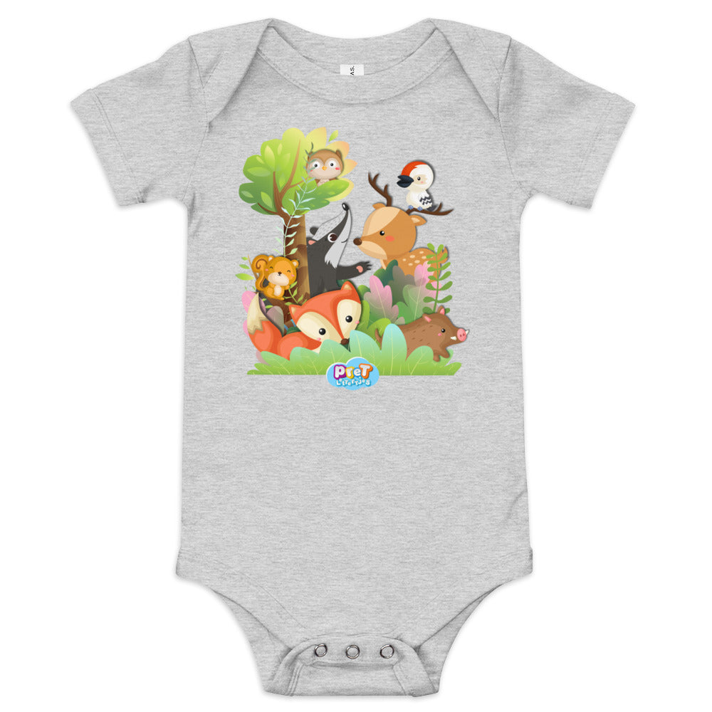 Baby Romper met Korte Mouw - Bosdieren - Grijs-Pretlettertjes Shop