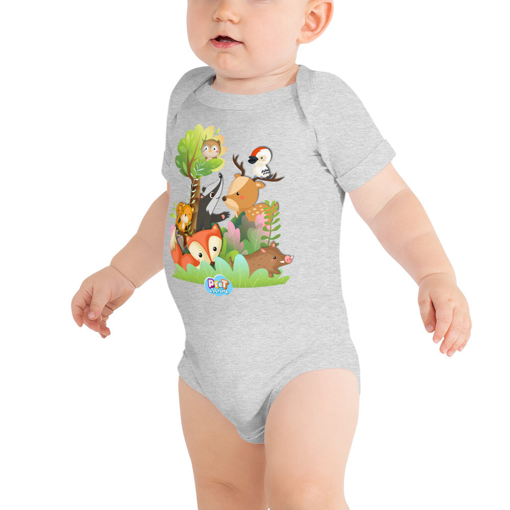 Baby Romper met Korte Mouw - Bosdieren - Grijs-Pretlettertjes Shop