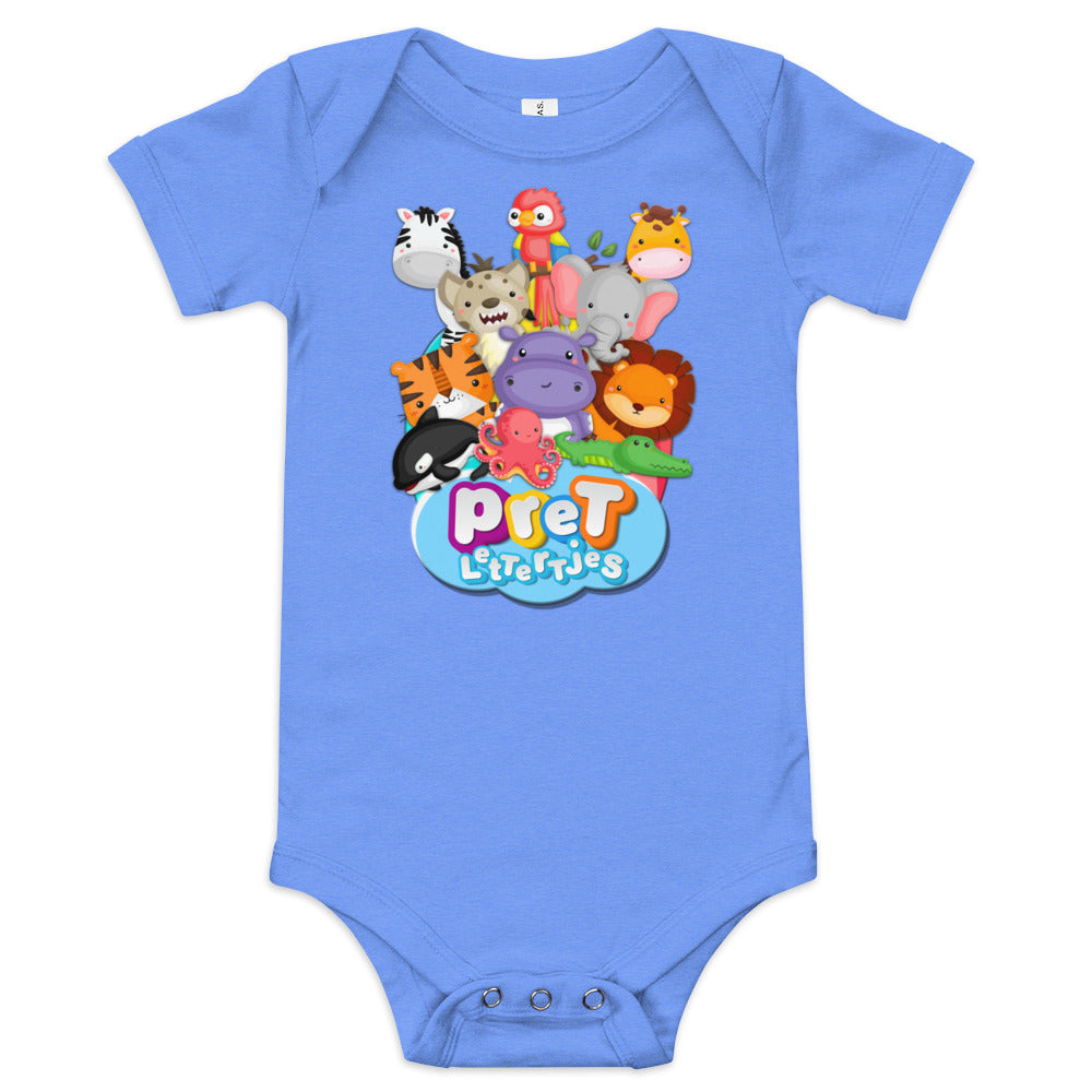 Baby romper met korte mouw - DierenPRET - kleur blauw-Pretlettertjes Shop