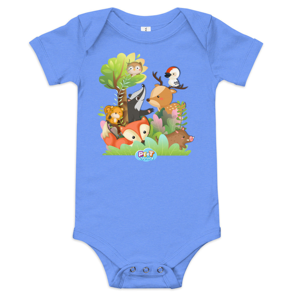 Baby Romper met Korte Mouw - Bosdieren - Blauw-Pretlettertjes Shop