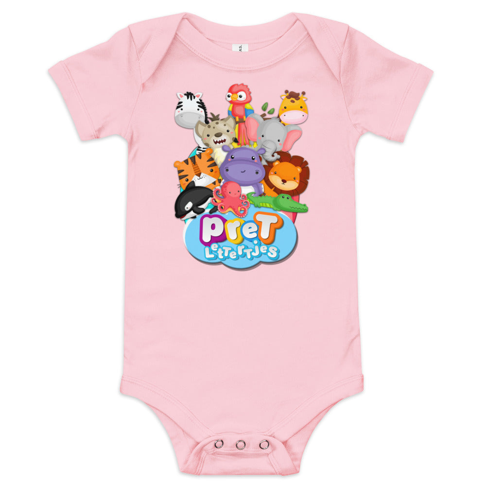 Baby romper met korte mouw - dierenpret - roze-Pretlettertjes Shop