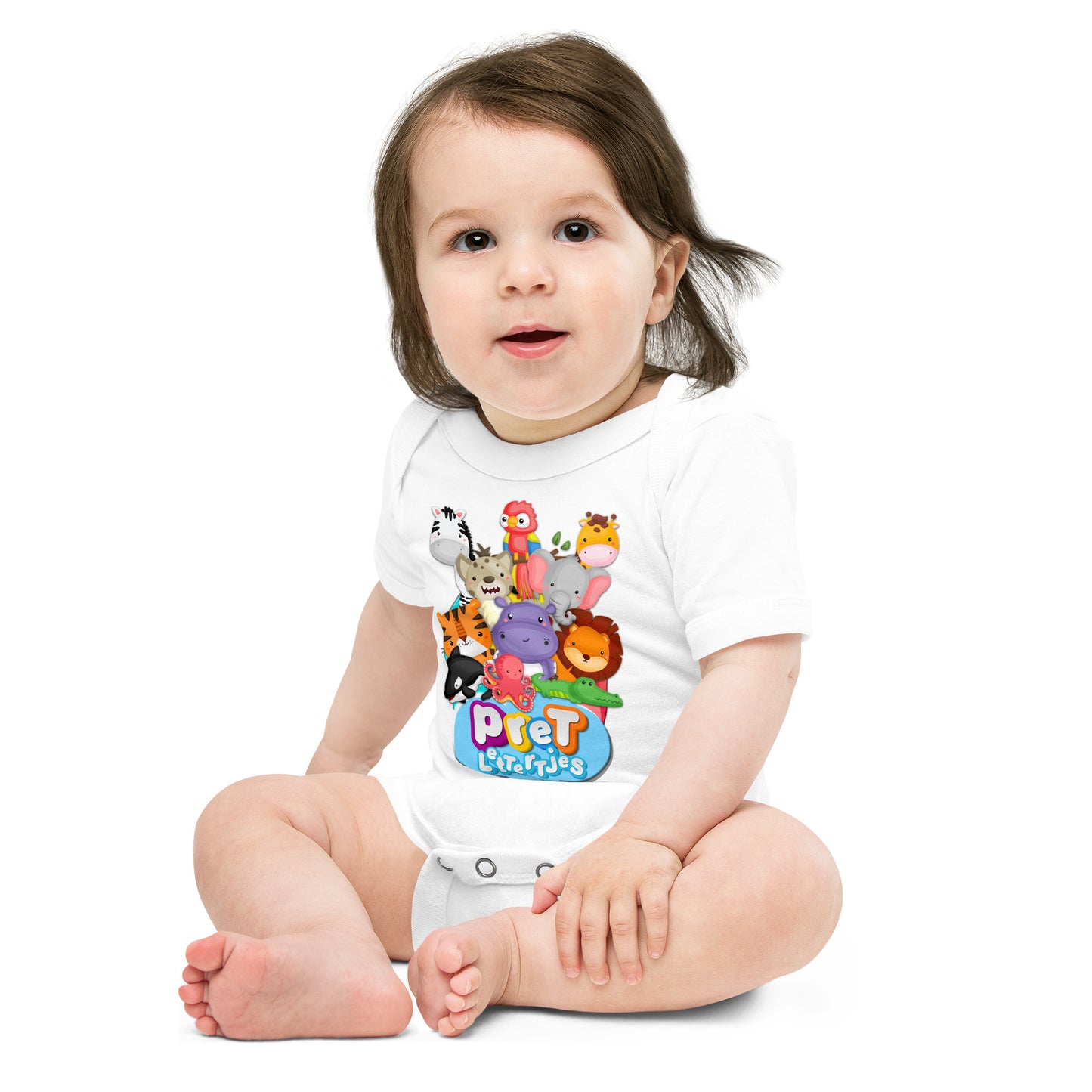 Baby romper met korte mouw - dierenpret - wit-Pretlettertjes Shop