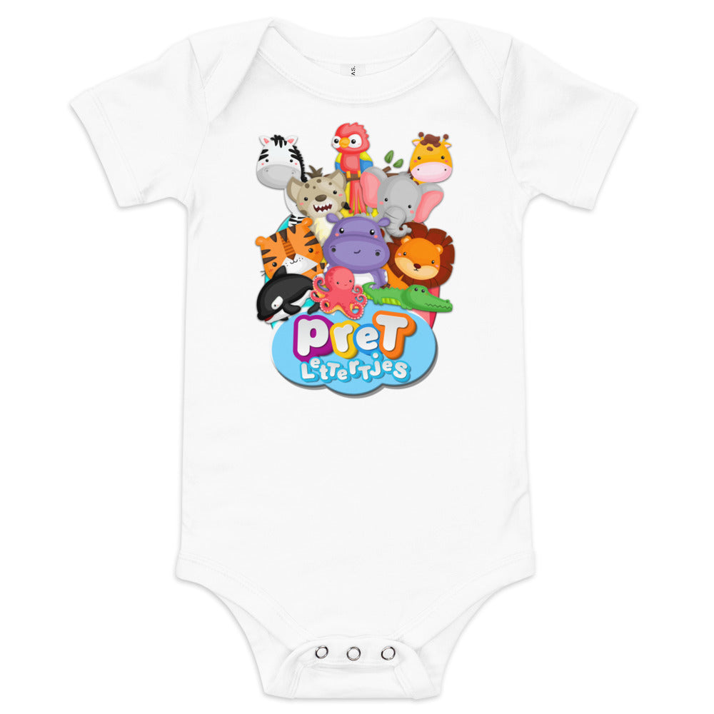 Baby romper met korte mouw - dierenpret - wit-Pretlettertjes Shop