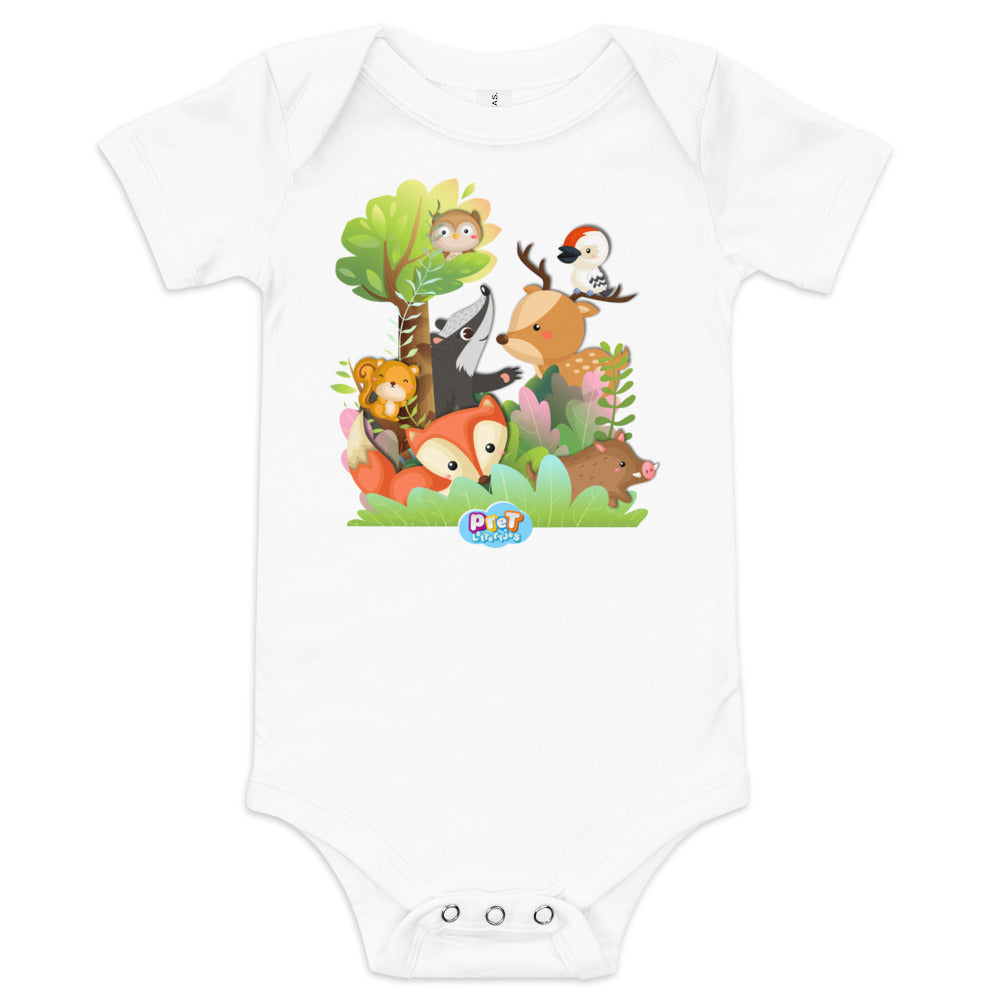 Baby Romper met Korte Mouw - Bosdieren - Wit-Pretlettertjes Shop