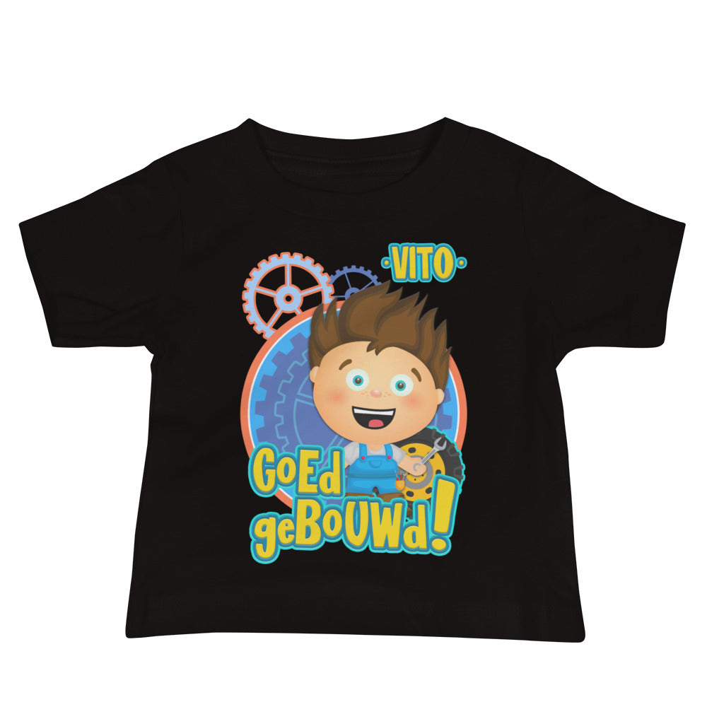 Baby t-shirt met korte mouwen - Pretlettertjes Vito's Voertuigen Print - kleur Zwart-Pretlettertjes Shop