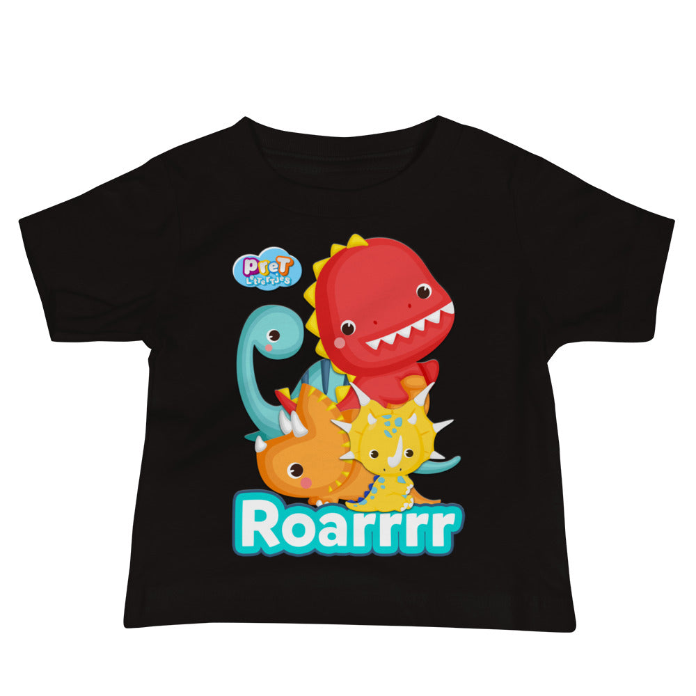 Baby t-shirt met korte mouwen - Pretlettertjes Dino Print - kleur Zwart-Pretlettertjes Shop