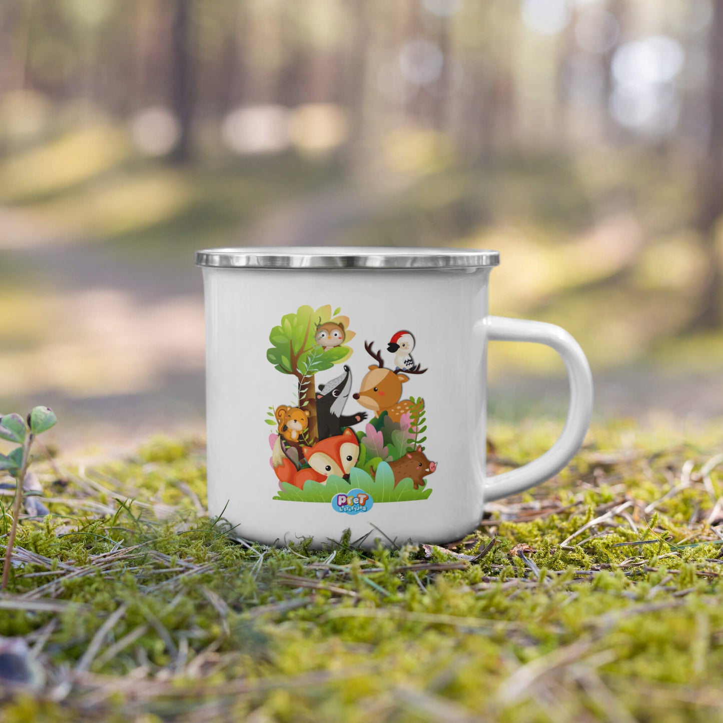 Emaille mok voor de Allerkleinsten - Pretlettertjes Bosdieren-Pretlettertjes Shop