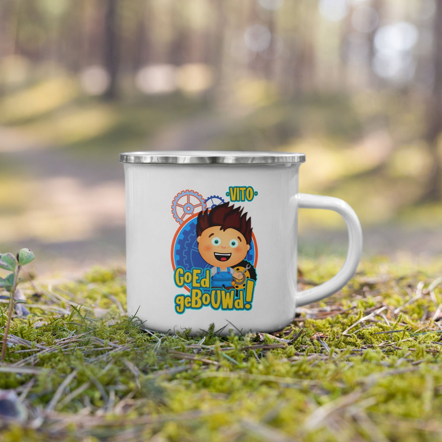 Emaille mok voor de Allerkleinsten - Vito's Voertuigen-Pretlettertjes Shop