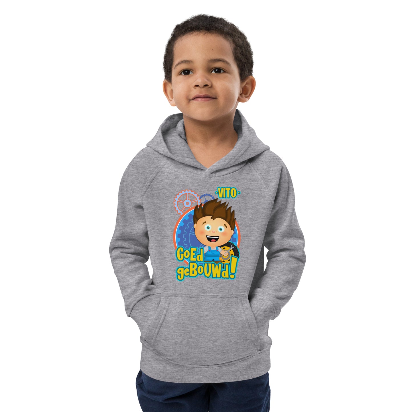 Eco hoodie voor kleuters - Vito's Voertuigen - Kleur Grijs-Pretlettertjes Shop