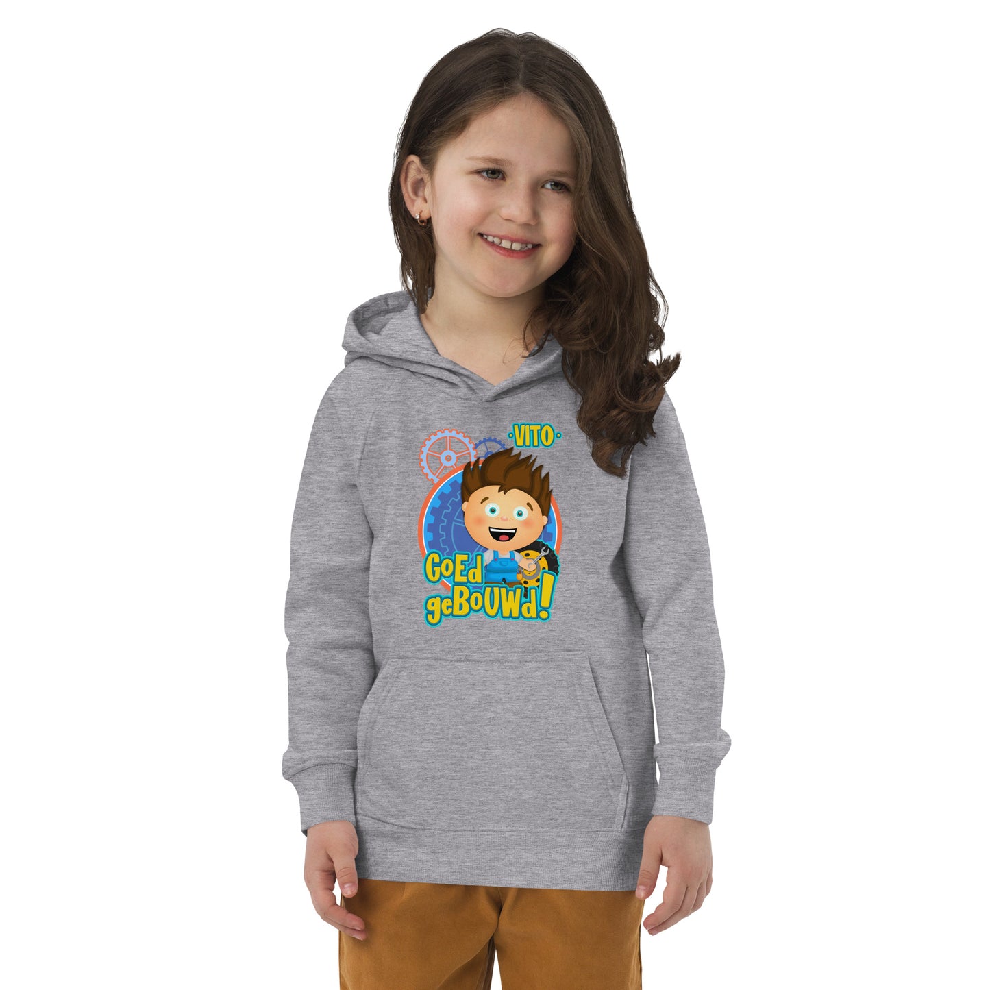 Eco hoodie voor kleuters - Vito's Voertuigen - Kleur Grijs-Pretlettertjes Shop