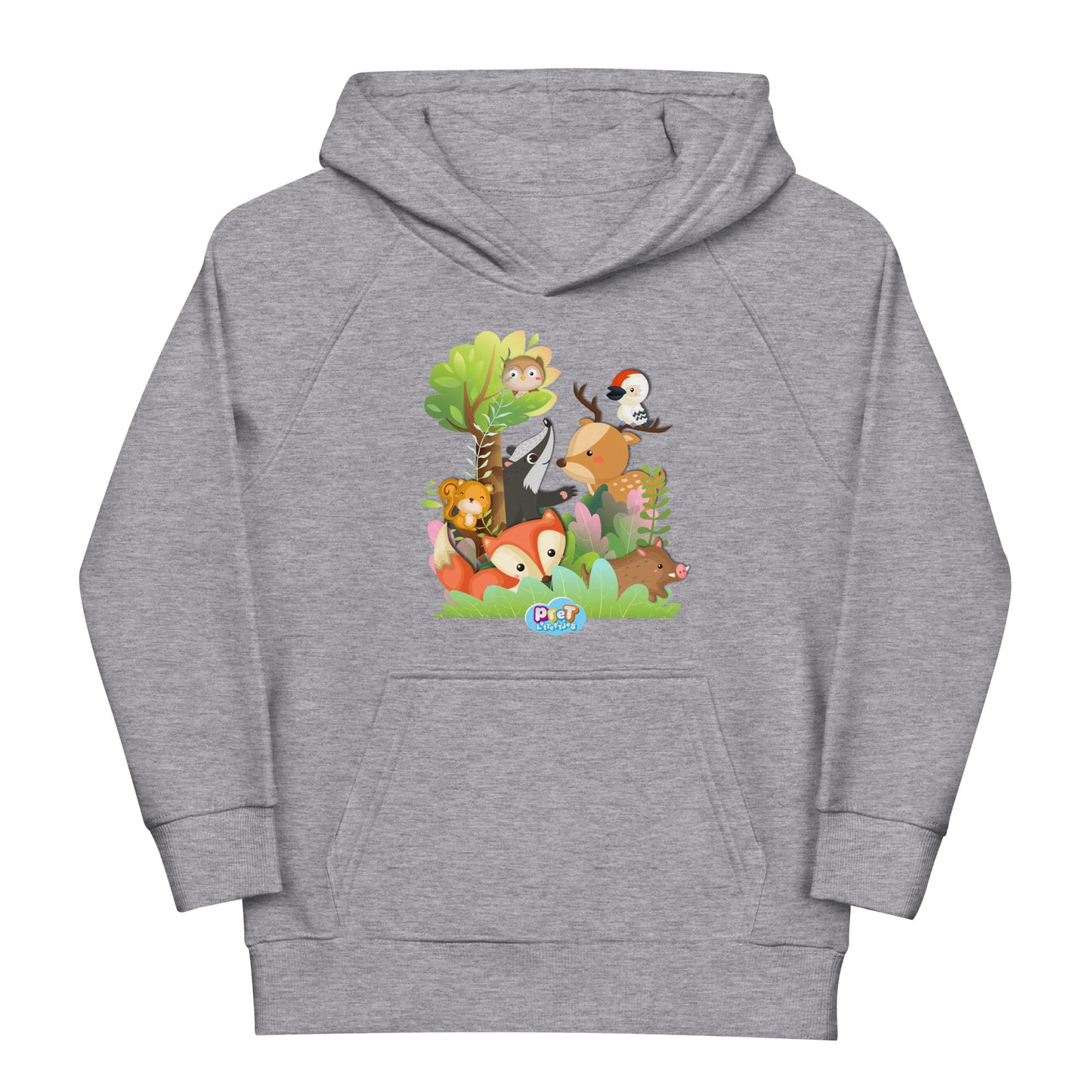 Eco hoodie voor kleuters - Pretlettertjes Bosdieren - Kleur Grijs-Pretlettertjes Shop