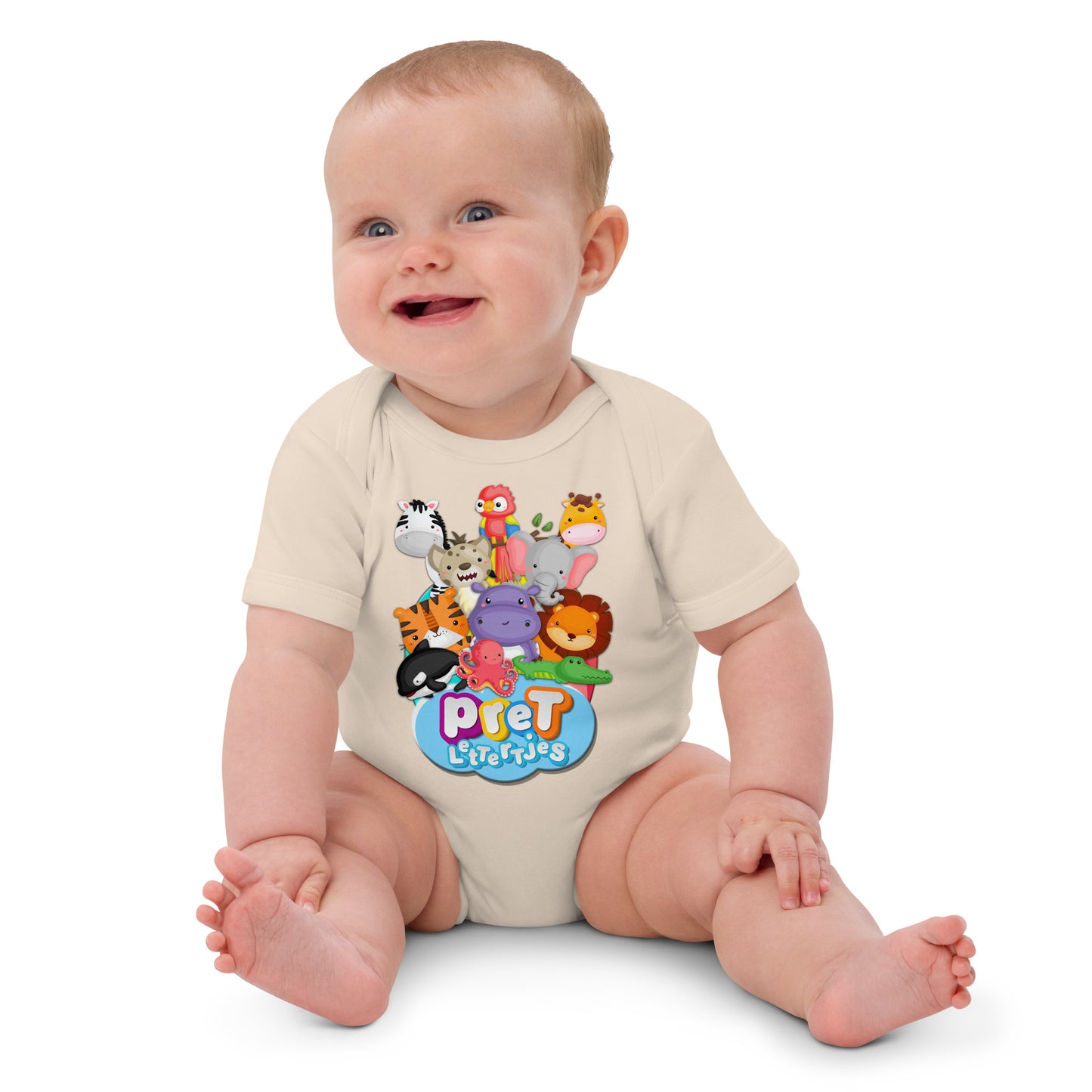 Baby romper van biologisch katoen - DierenPRET - kleur organic naturel-Pretlettertjes Shop