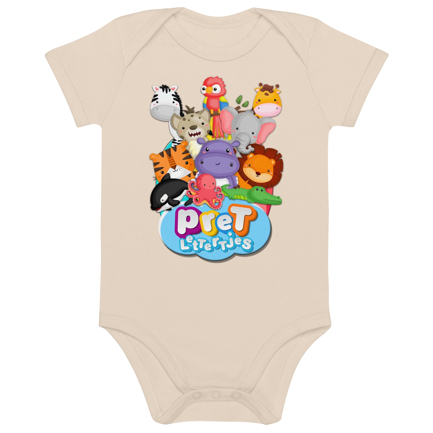 Baby romper van biologisch katoen - DierenPRET - kleur organic naturel-Pretlettertjes Shop