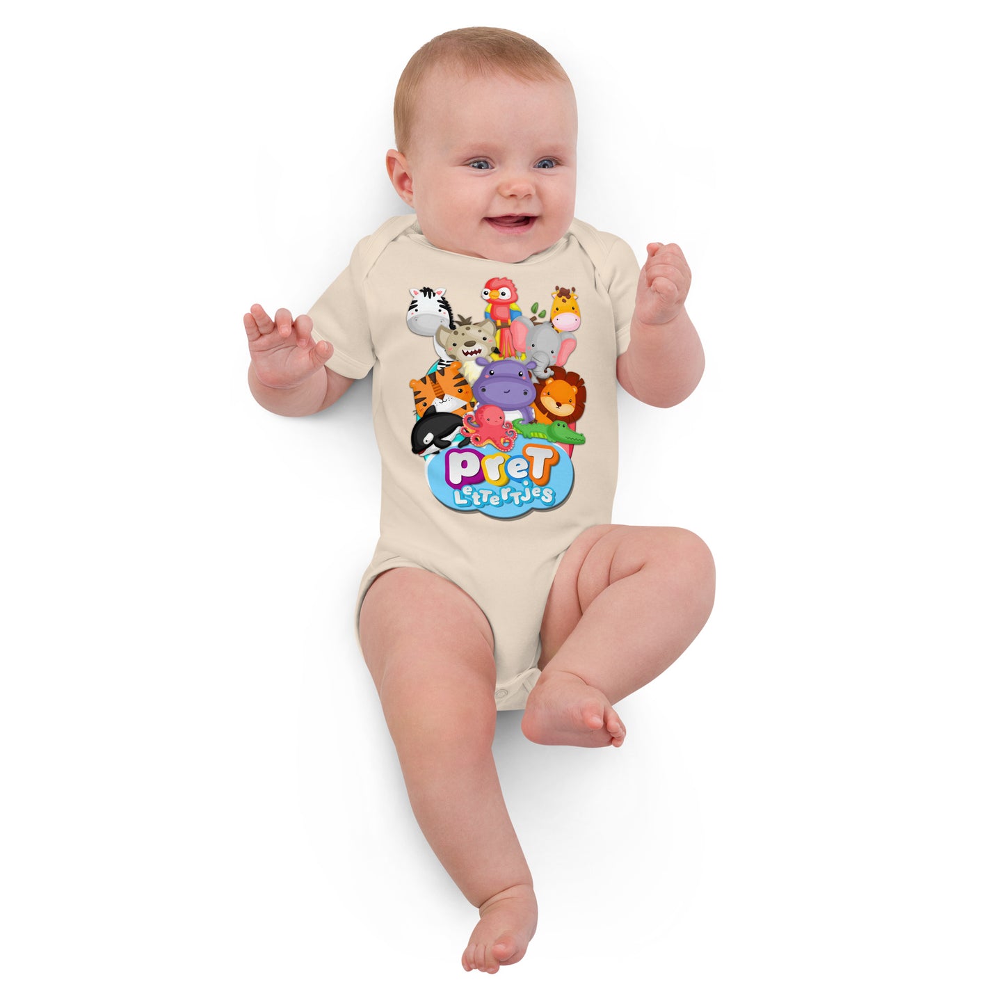 Baby romper van biologisch katoen - DierenPRET - kleur organic naturel-Pretlettertjes Shop