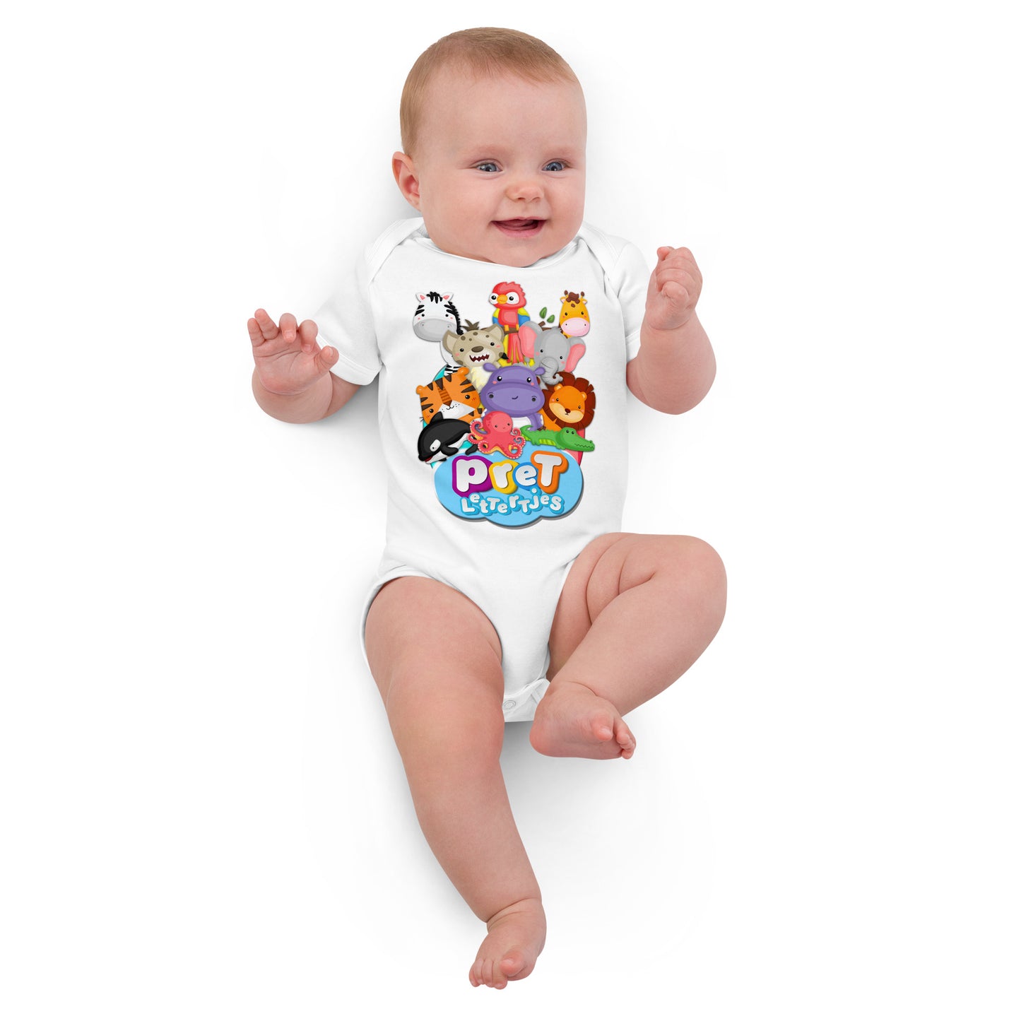 Baby romper van biologisch katoen - DierenPRET - kleur wit-Pretlettertjes Shop