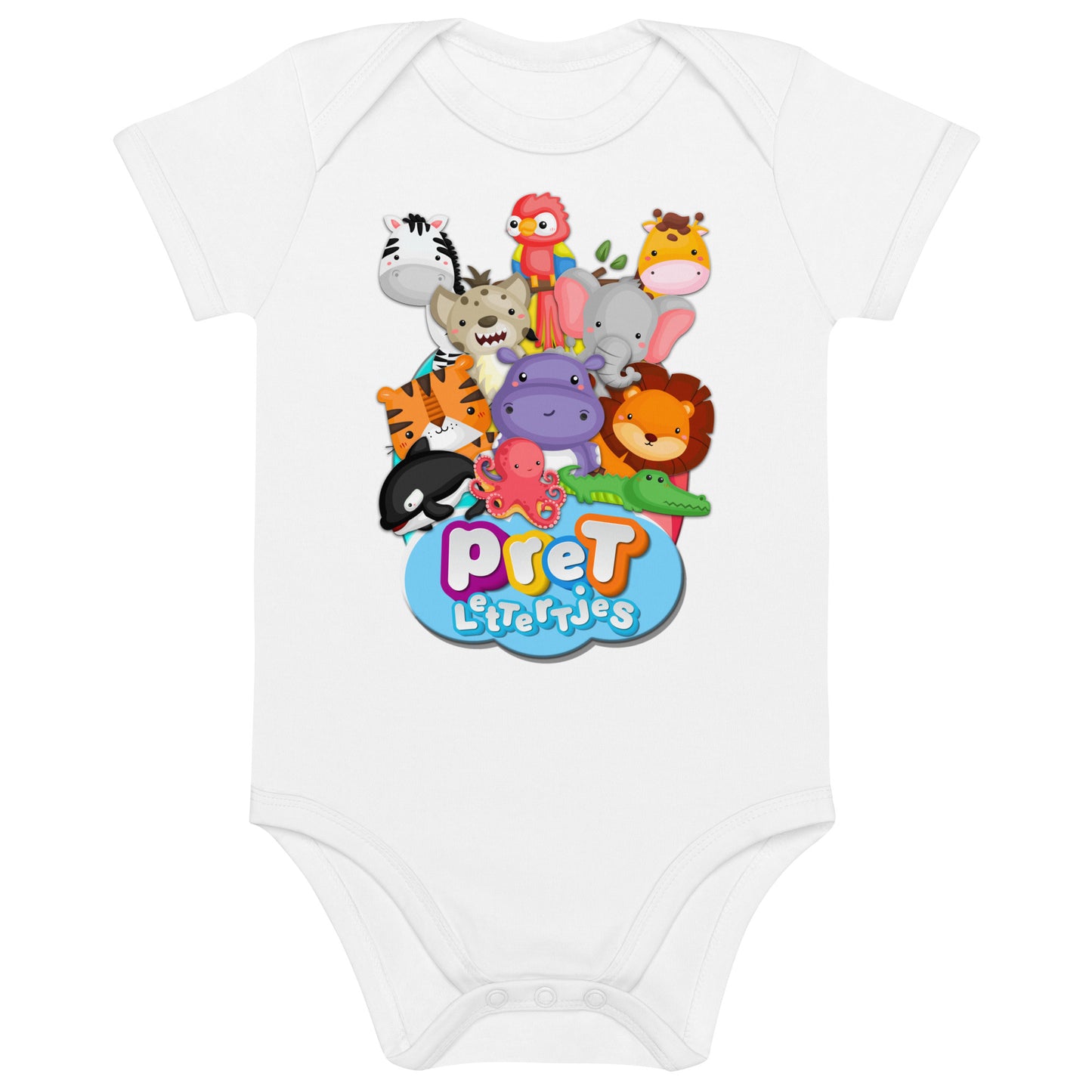 Baby romper van biologisch katoen - DierenPRET - kleur wit-Pretlettertjes Shop