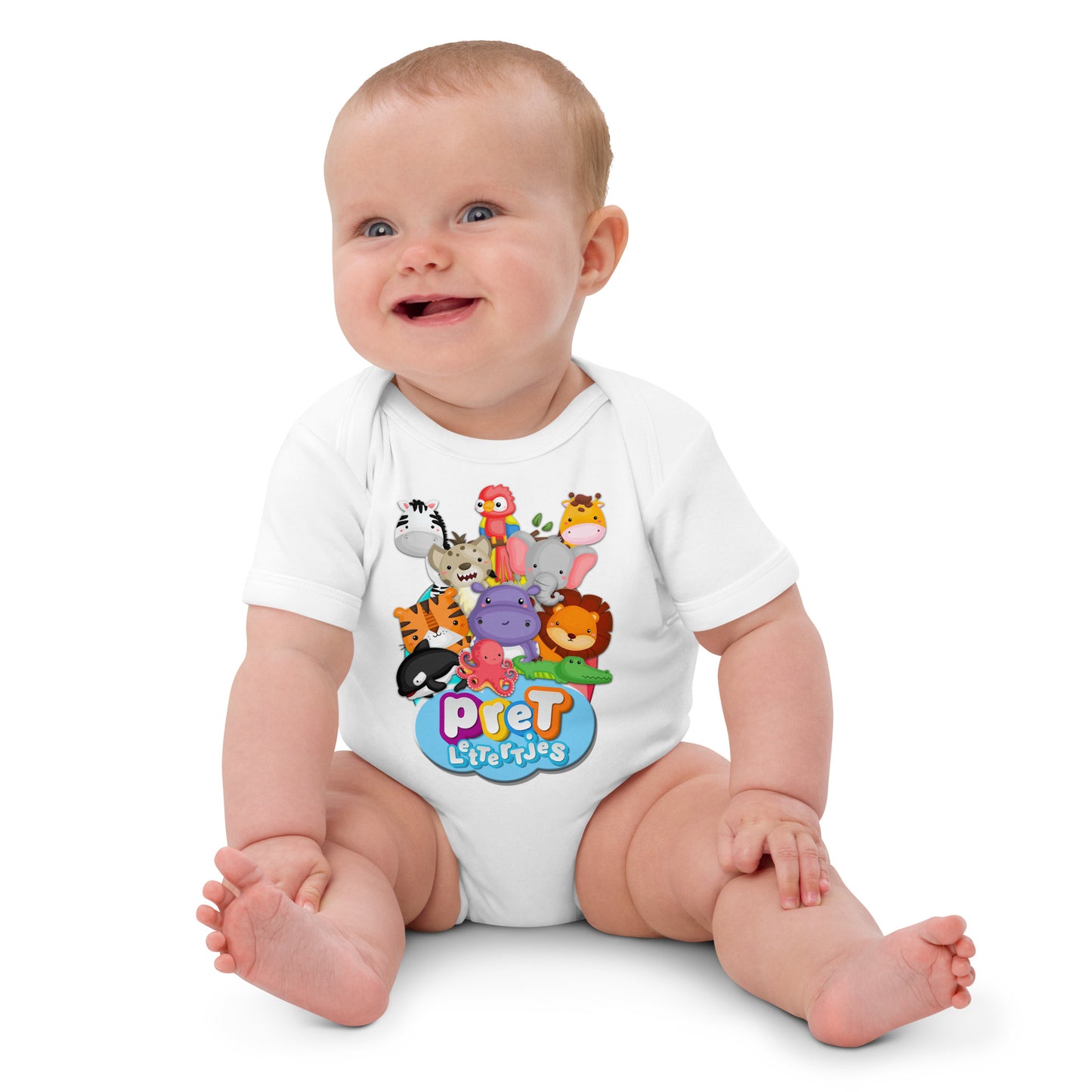 Baby romper van biologisch katoen - DierenPRET - kleur wit-Pretlettertjes Shop