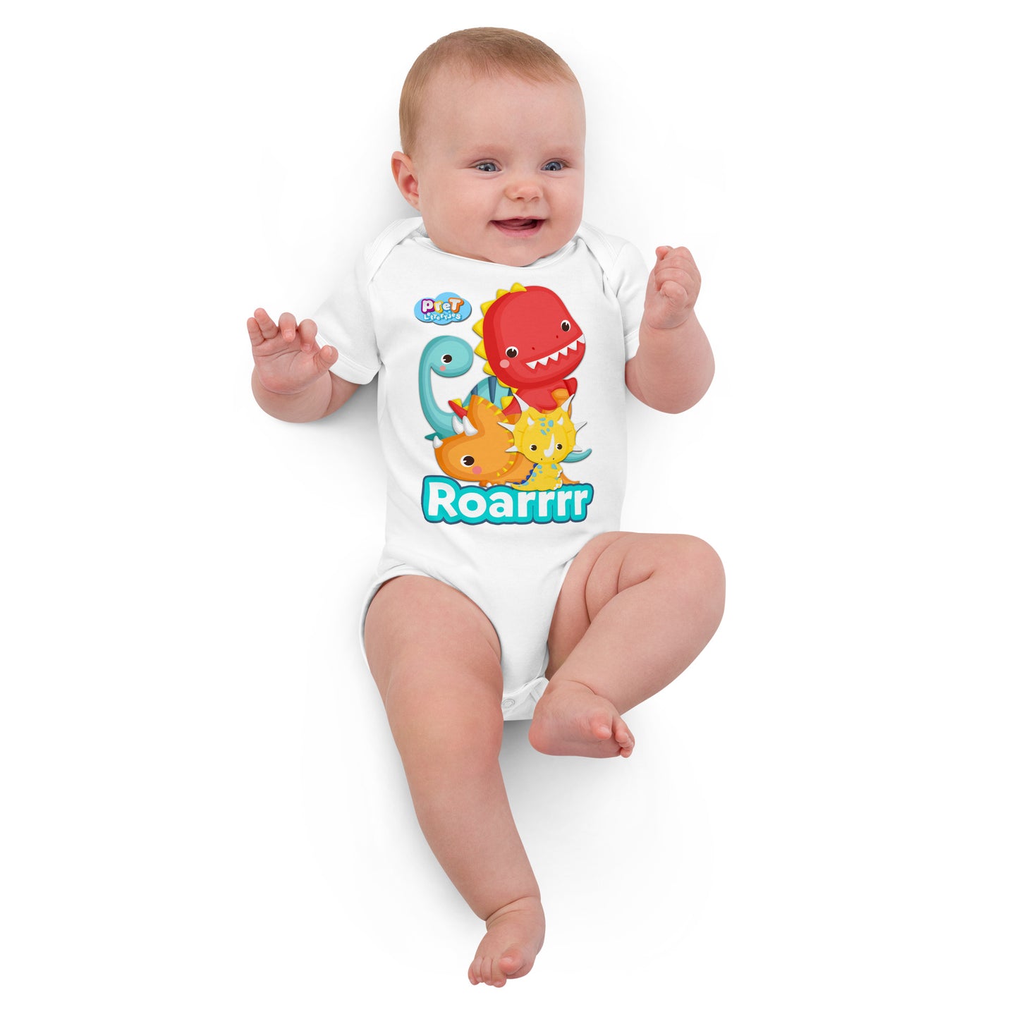 Baby romper van biologisch katoen - dino - wit-Pretlettertjes Shop