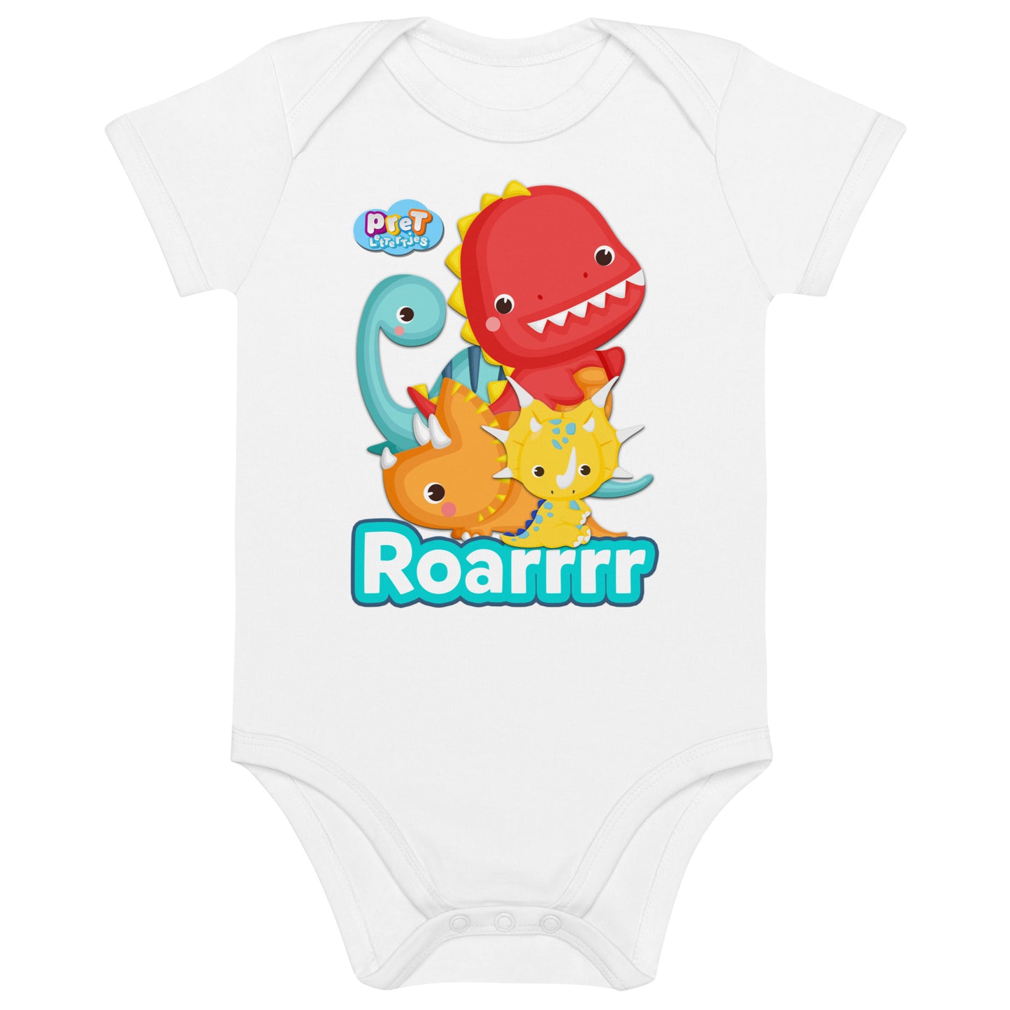 Baby romper van biologisch katoen - dino - wit-Pretlettertjes Shop