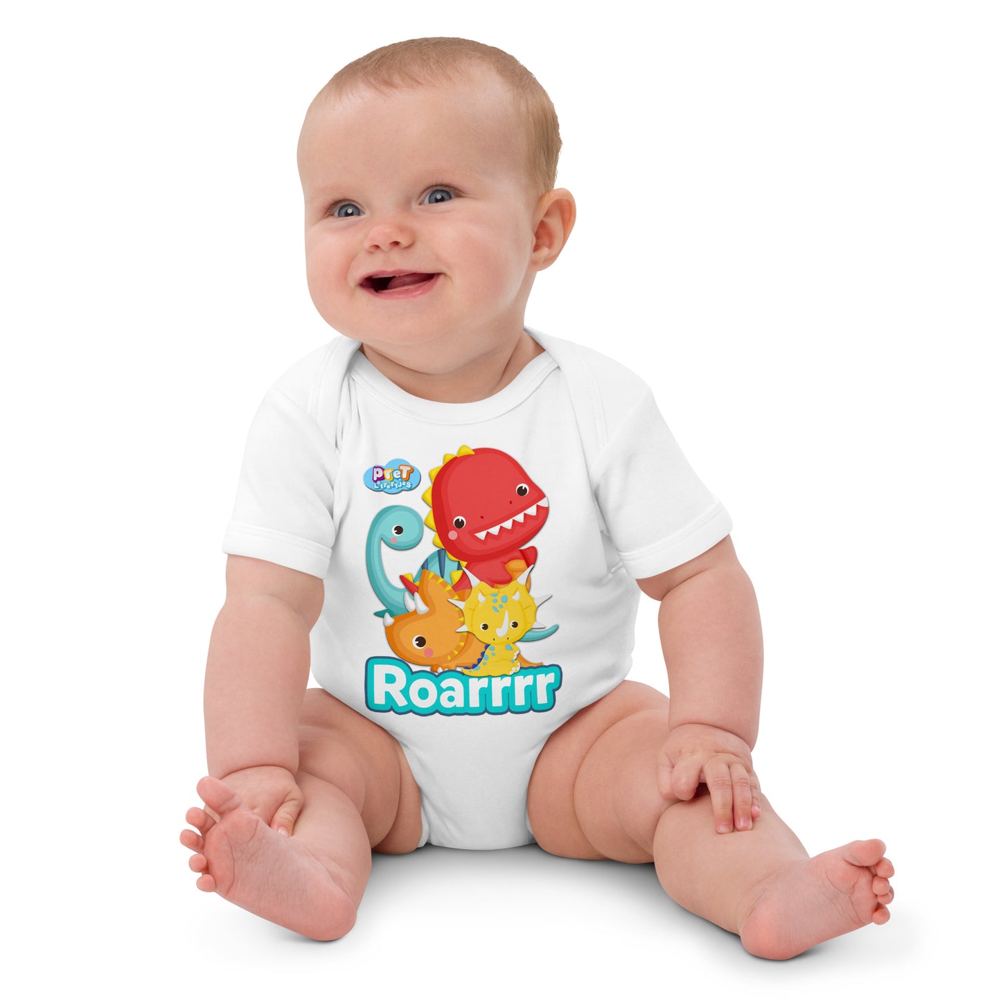 Baby romper van biologisch katoen - dino - wit-Pretlettertjes Shop