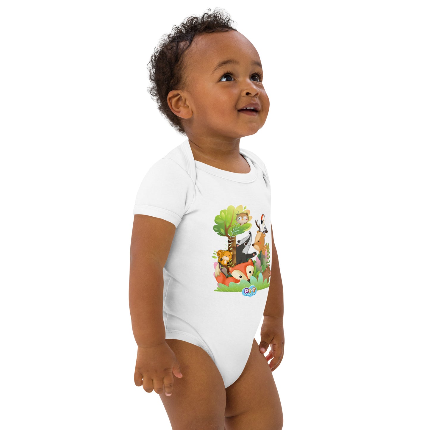 Baby romper van biologisch katoen - bosdieren - wit-Pretlettertjes Shop
