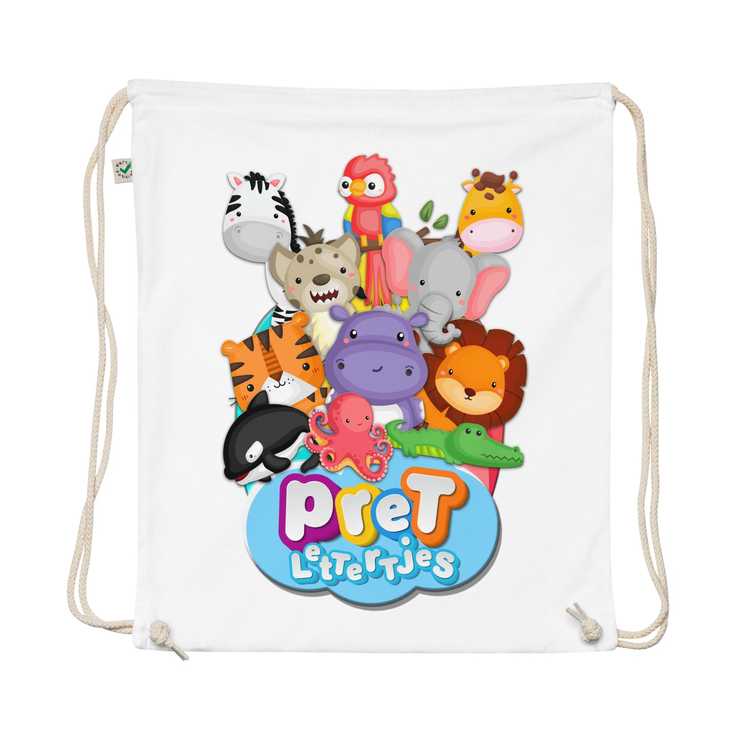 Logeertas van biologisch katoen - Pretlettertjes DierenPret Dieren - Kleur Wit-Pretlettertjes Shop