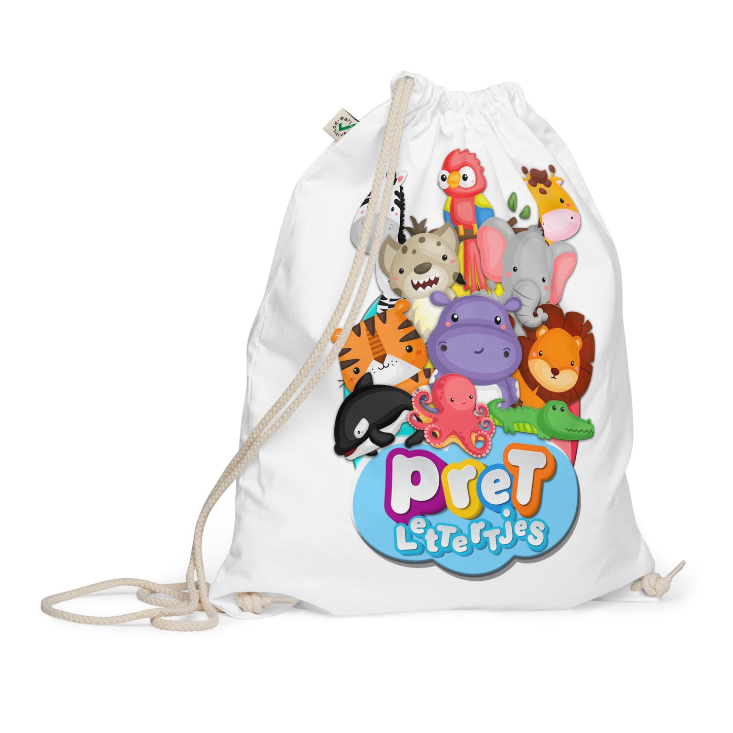 Logeertas van biologisch katoen - Pretlettertjes DierenPret Dieren - Kleur Wit-Pretlettertjes Shop