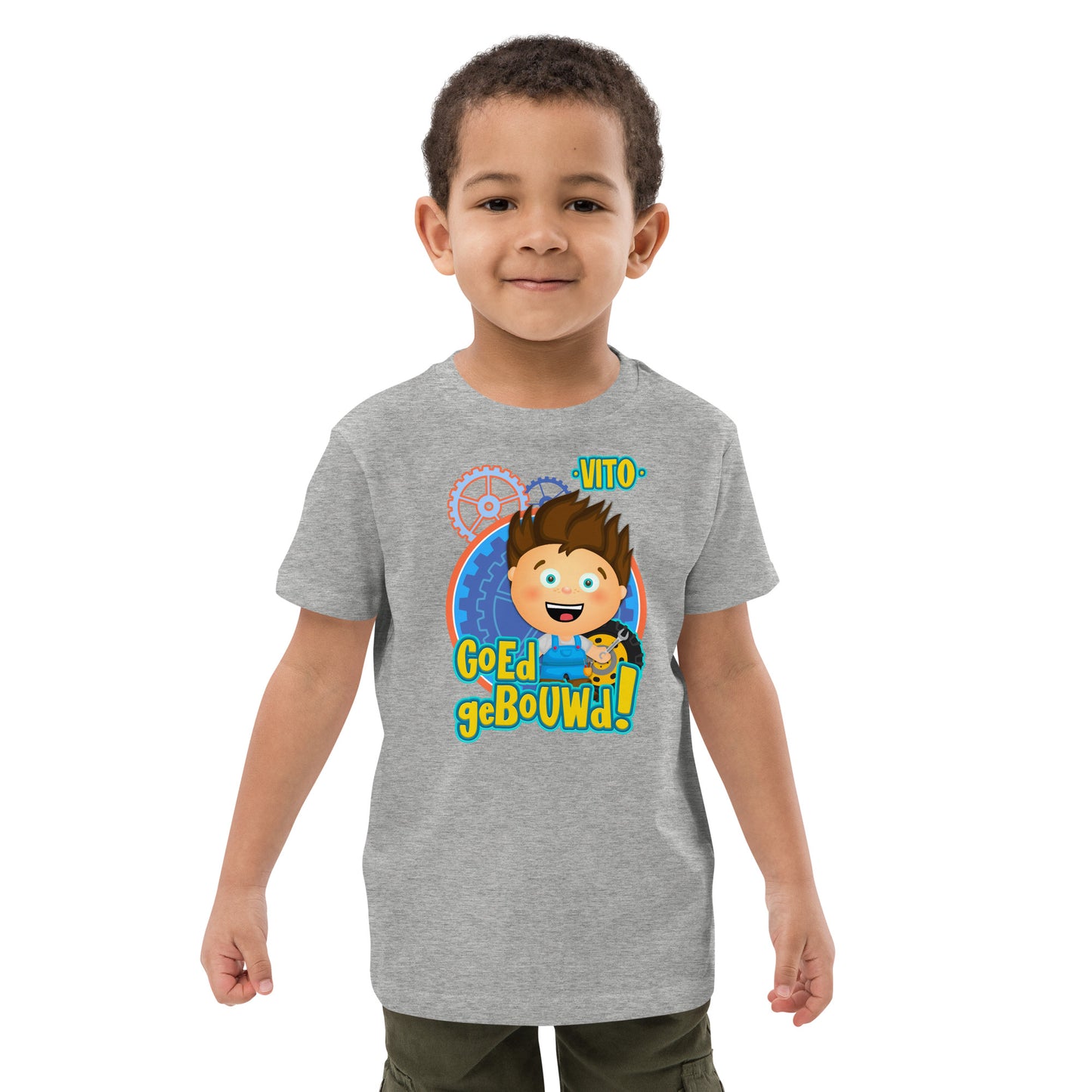 Biologisch katoenen T-shirt voor peuters - vito's voertuigen - grijs-Pretlettertjes Shop