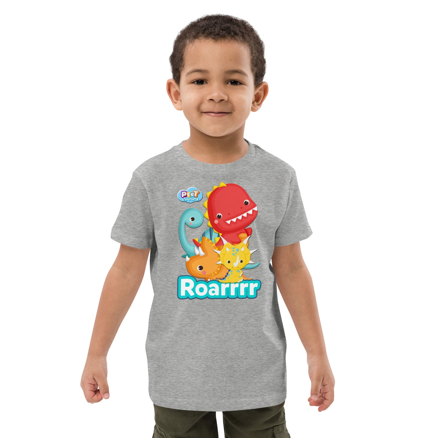 Biologisch katoenen T-shirt voor peuters - Dino's - Kleur Grijs-Pretlettertjes Shop