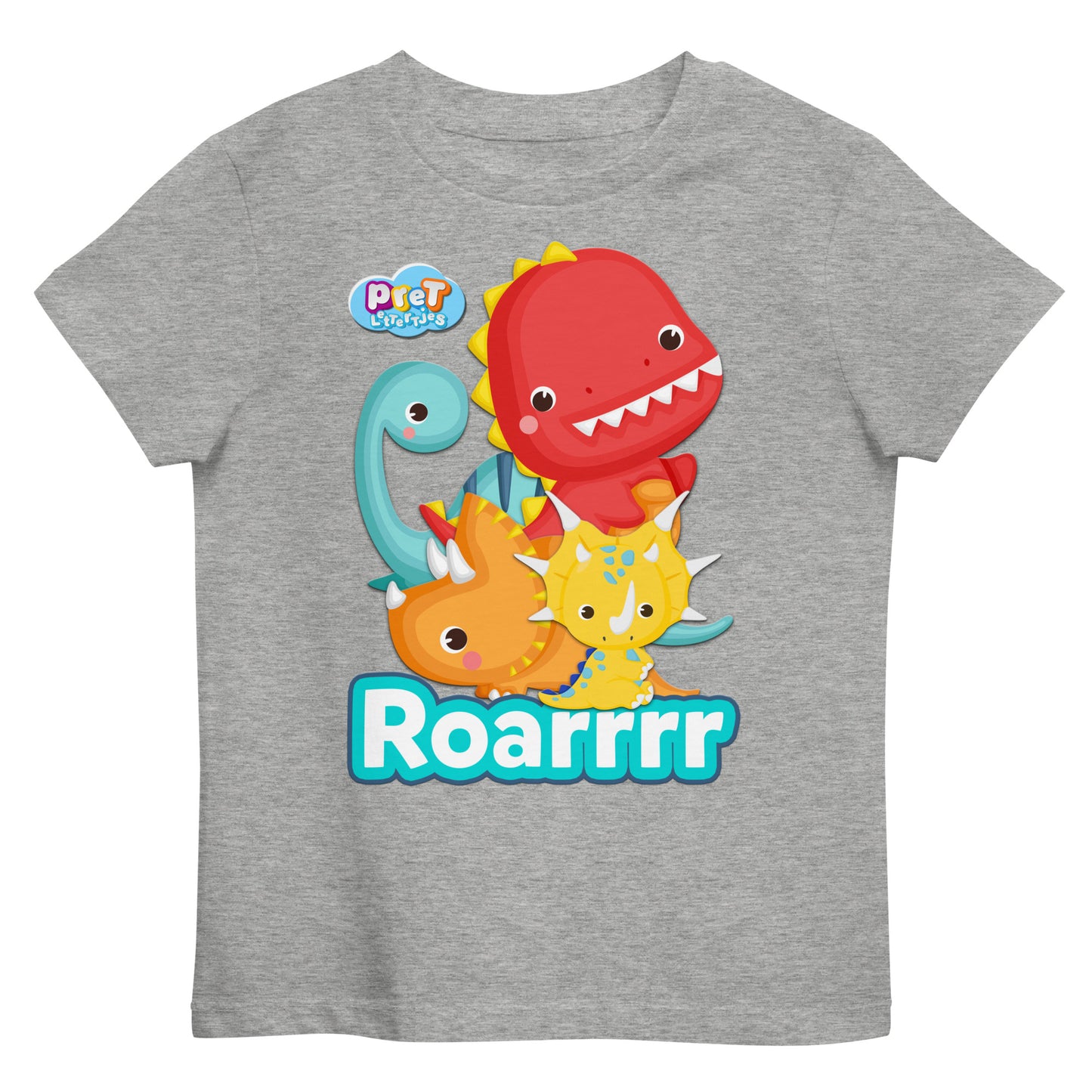 Biologisch katoenen T-shirt voor peuters - Dino's - Kleur Grijs-Pretlettertjes Shop