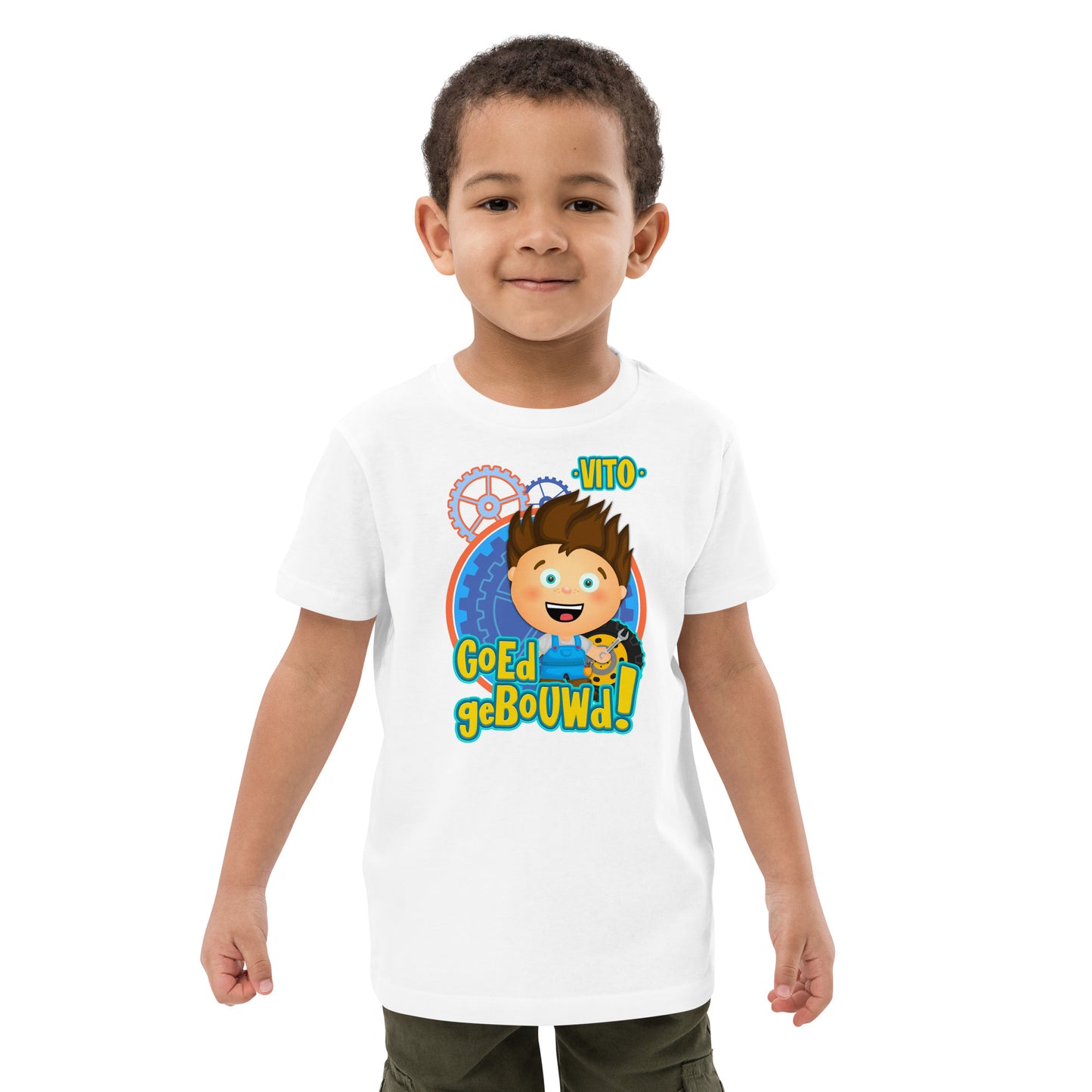 Biologisch katoenen T-shirt voor peuters - Vito's voertuigen - kleur wit-Pretlettertjes Shop