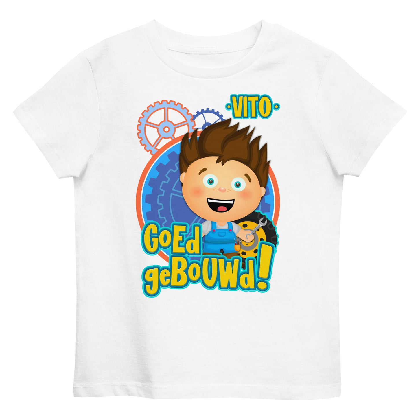 Biologisch katoenen T-shirt voor peuters - Vito's voertuigen - kleur wit-Pretlettertjes Shop