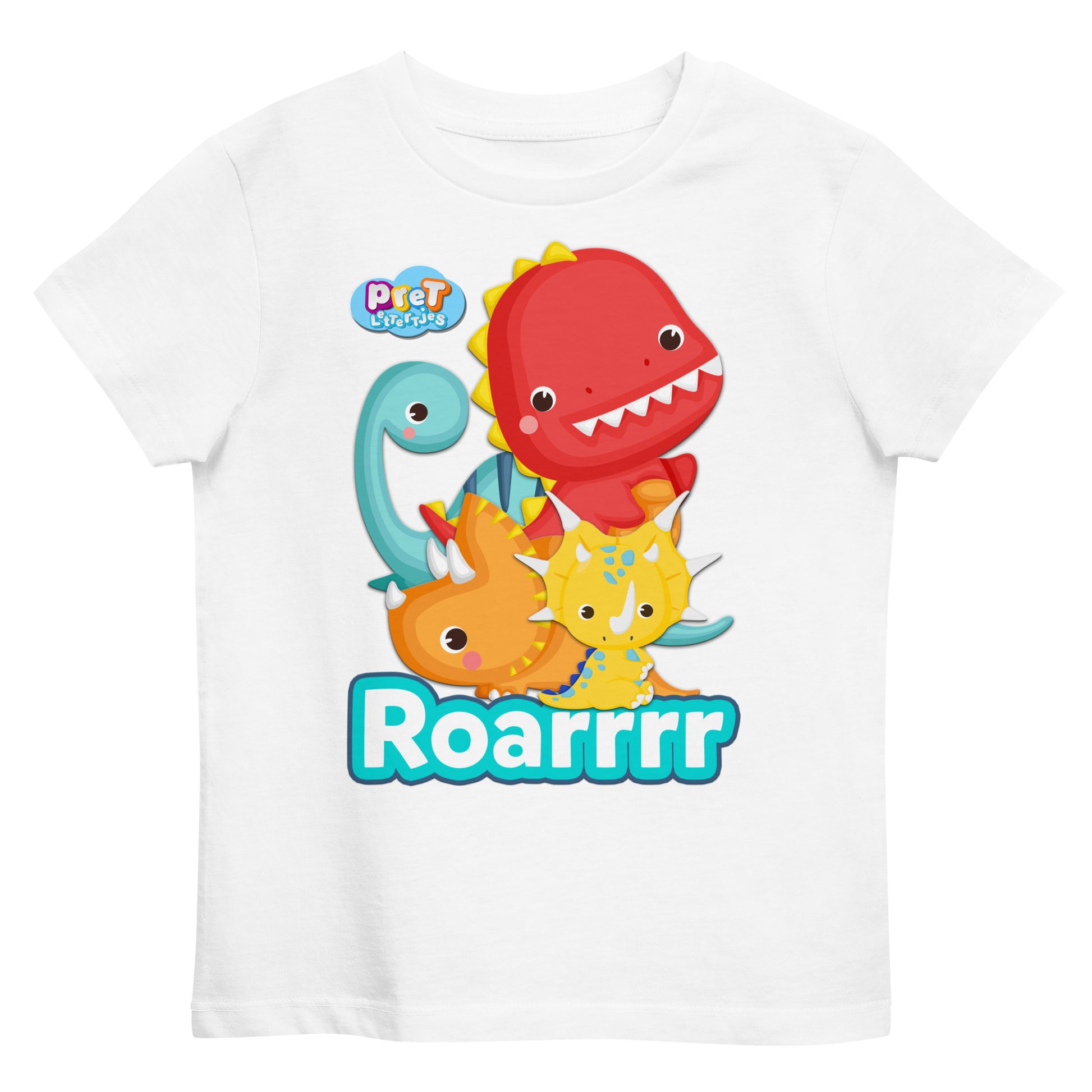 Biologisch katoenen T-shirt voor peuters - Dino's - Kleur Wit-Pretlettertjes Shop