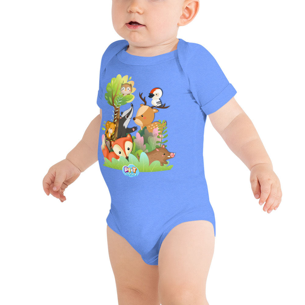 Baby Romper met Korte Mouw - Bosdieren - Blauw-Pretlettertjes Shop