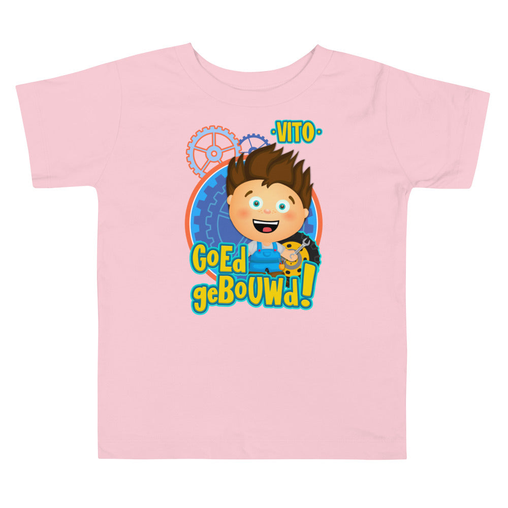 T-shirt met korte mouwen voor kleuters - Vito's Voertuigen - Kleur Roze-Pretlettertjes Shop