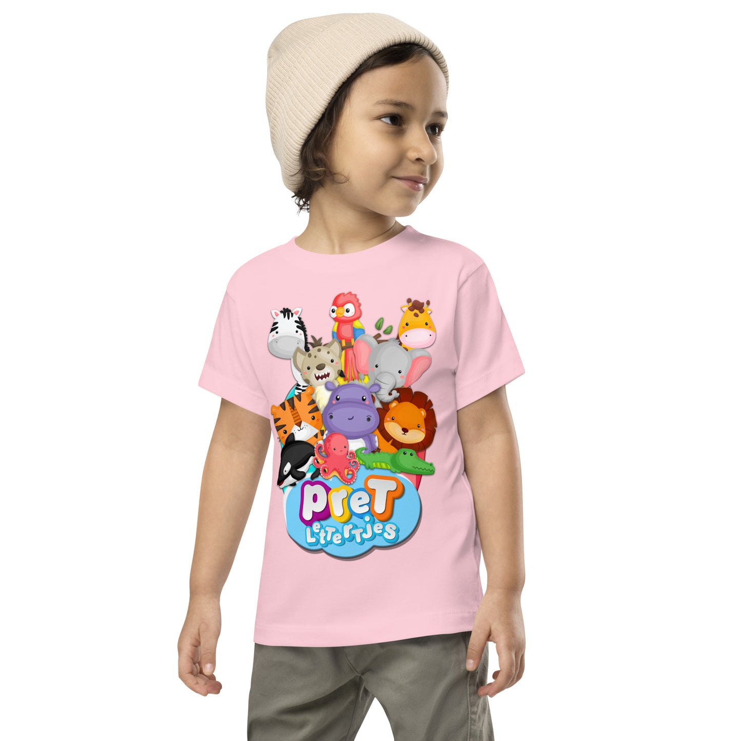 T-shirt met korte mouwen voor Kleuters - Pretlettertjes DierenPRET - kleur Roze-Pretlettertjes Shop