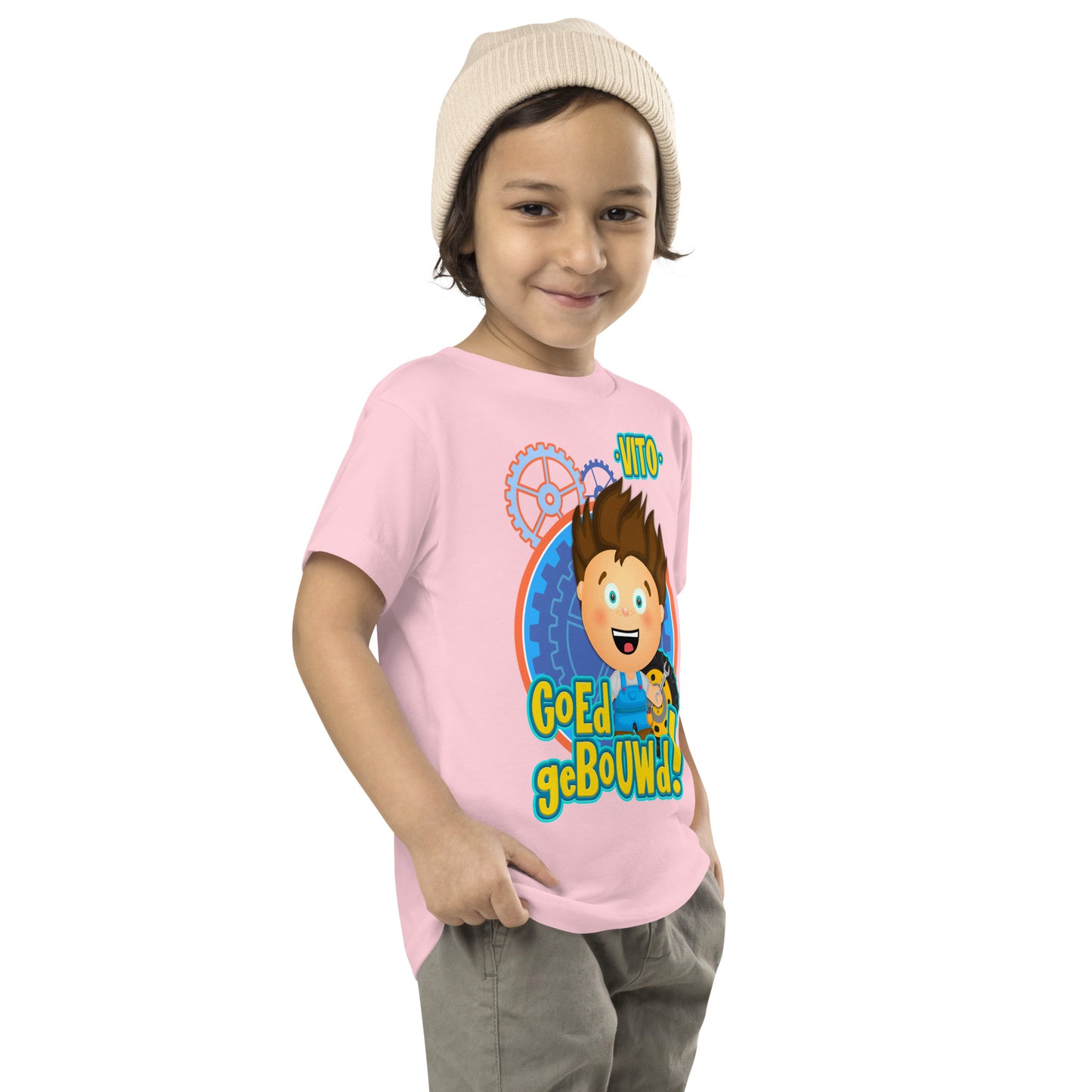 T-shirt met korte mouwen voor kleuters - Vito's Voertuigen - Kleur Roze-Pretlettertjes Shop
