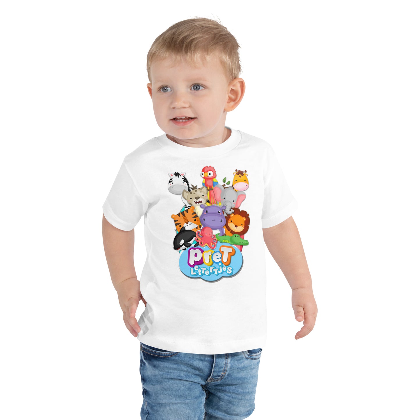 T-shirt met korte mouwen voor peuters - Pretlettertjes Dierenpret Dierentuin - kleur wit-Pretlettertjes Shop