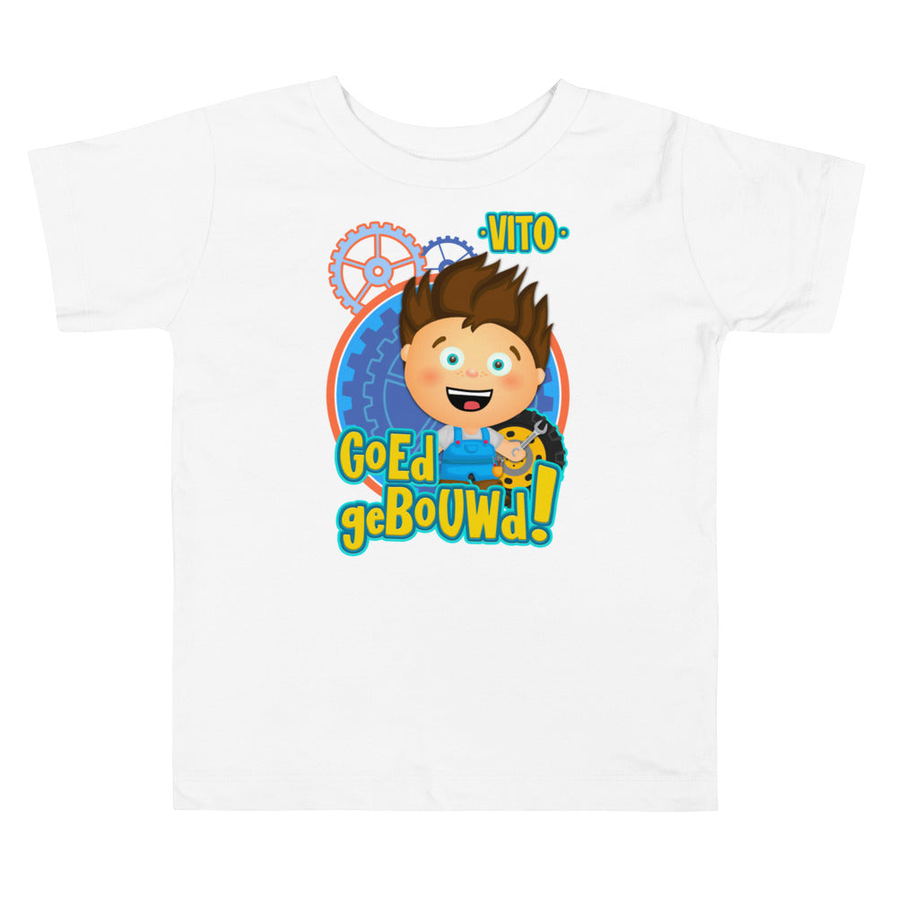 T-shirt met korte mouwen voor kleuters - Vito's voertuigen - kleur wit-Pretlettertjes Shop