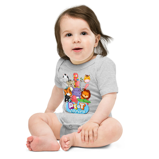 Baby romper met korte mouw - dierenpret - kleur grijs-Pretlettertjes Shop